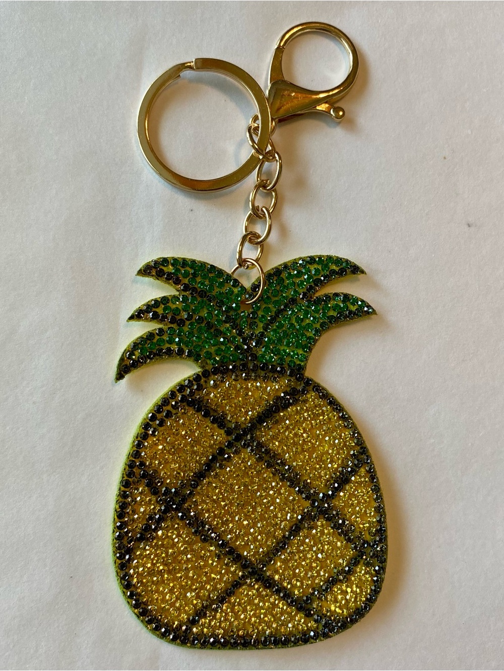 Gold Pineapple Crystal Bag Charm Keychain NWOT